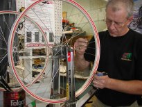 Striping the rim on his 1938 BF Goodrich